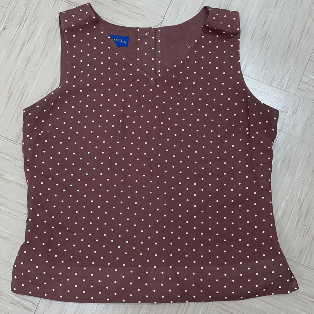 Brown & white polka dot blouse with buttons on back